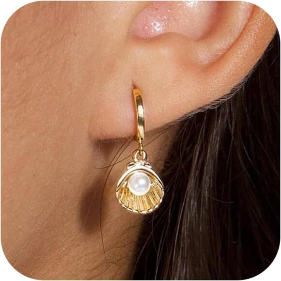 Gold Shell Seashell Dangle Earrings for Women Beach Vacation Holiday Gift - Picture 1 of 8